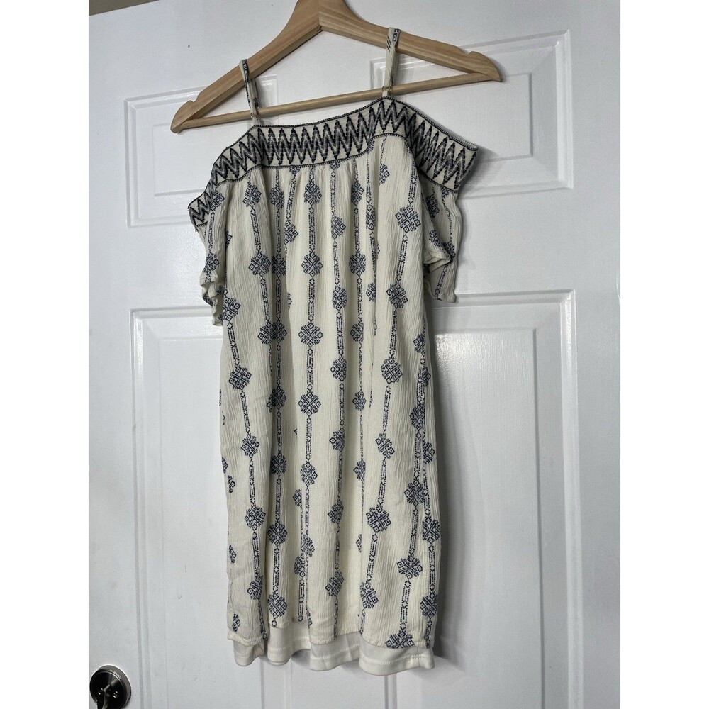 Sequin Hearts Dress Small Ivory Boho Embroidered Cold Shoulder Shift Festival S